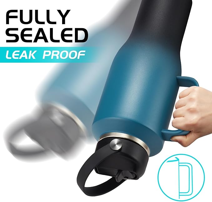 40 OZ Insulated Water Bottles Fits in Cup-Holder - Stainless-steel Travel Tumbler 40 oz with Handle, Reusable Coffee Tumblers with Lids and Straw, Pop-up Spout Lid, Metal Flask Keep Cold 48h/Hot 24h