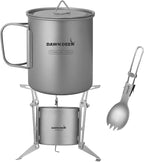 Titanium Backpacking Stove System, Cup/Portable Alcohol Stove/Foldable Spork -750ml Camping Combo (titanium combo set)