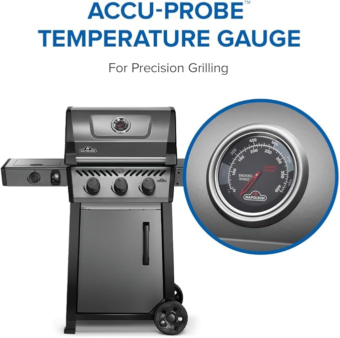 Napoleon Freestyle 365 Propane Gas Outdoor Grill with Range Side Burner, Graphite Grey – 4-Burner BBQ for Versatile Cooking