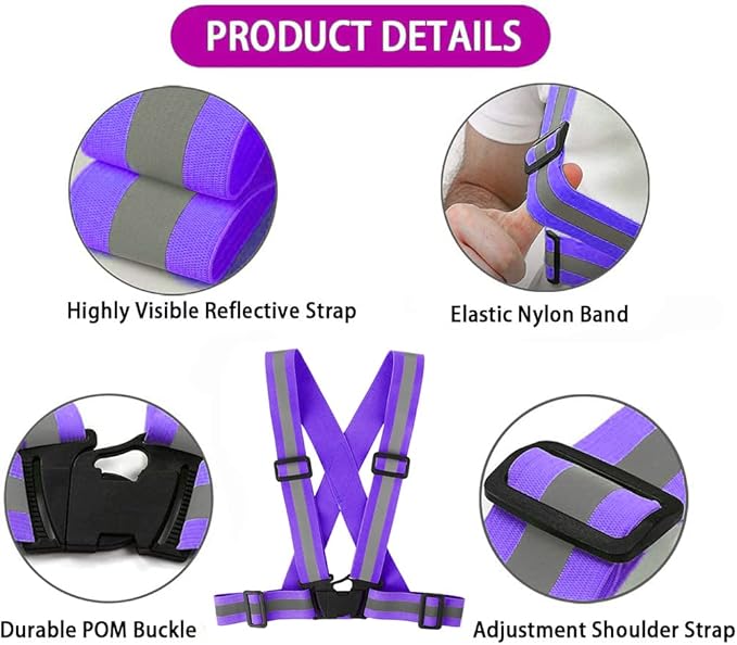Running Reflective Vest Gear 3 Pack, Adjustable Safety Vest High Visible Reflective Belt Straps Night Walking Vest