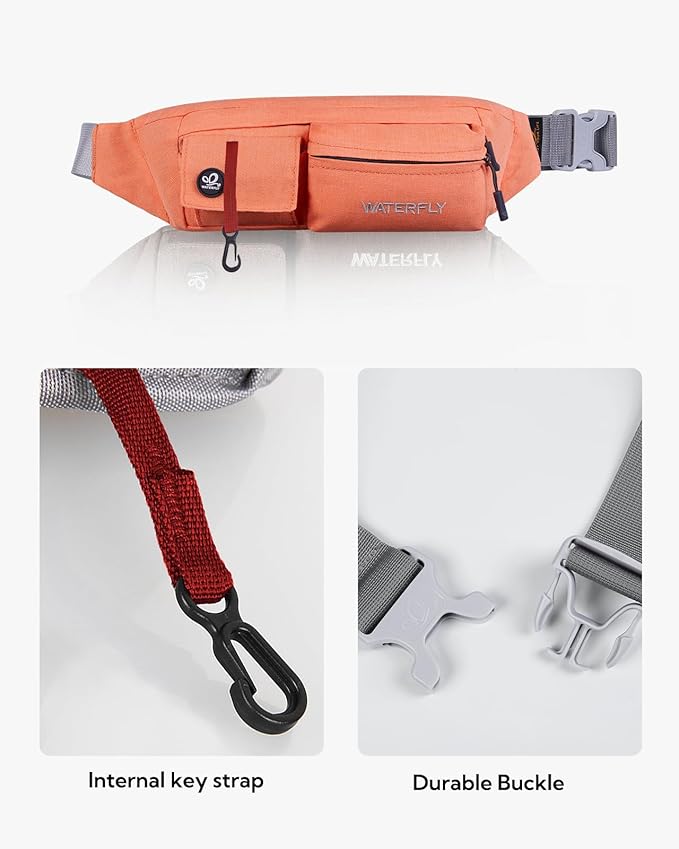 WATERFLY Fanny Pack Slim Soft Polyester Water Resistant Waist Bag Pack for Man Women Carrying iPhone 8 Samsung S6 (Orange)
