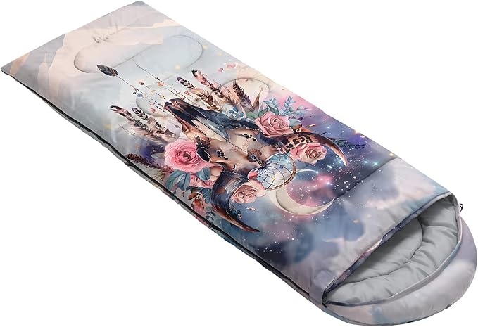 AILONEN Pink Lovely Rabbit Sleeping Bag for Girls Kids Adults,Warm and Cool Weather,Lightweight,Waterproof Backpacking,Cartoon Flowers Printed Bunny Sleeping Bag for Camping