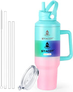 40 oz Tumbler with Handle and Straw or Convert to 40 oz Insulated Water Bottle Fits in Cup Holder. Stainless Steel Metal Water Flask with 2 Lids for Travel,Camping,Gym Sports Coffee Mug Thermal Cup