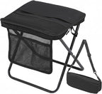13 x 10.6 Inch Portable Folding Camping Stool, Metal Frame with Storage Mesh, Small Folding Stool for Adults Lightweight Outdoor Seating for Camping Fishing Hiking BBQ Hold Up to 265 LBS (Black)