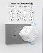 TROND 2 Prong to 3 Prong Outlet Adapter with 360 Rotating Plug, 3 Way Plug Splitter, Travel Power Splitter for US to Japan, Turn the Horizontal to Vertical Non-grounded Outlet in Old House