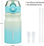 BJPKPK Water Bottle With Straw 14oz Insulated Water Bottles Reusable Stainless Steel Metal Thermo With Leak Proof Lockable Lid And Carry Handle,Mint