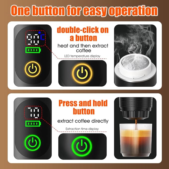 Portable Espresso Coffee Maker Rechargeable Self Heating Machine For Travel Car 3 in 1 Ground Coffee and NS Capsules 20 Bar Pressure Smart LED Display Camping Office With Stand Holder (GREEN)