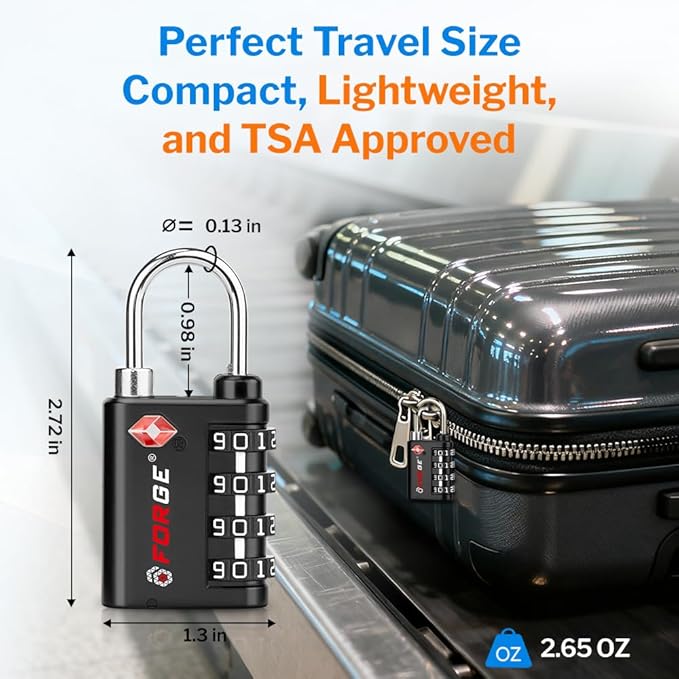 Forge Dual-Opening: Key or Combination Lock, TSA Approved Luggage Lock for Luggage, Pelican case, Travel, Gym, School and More.