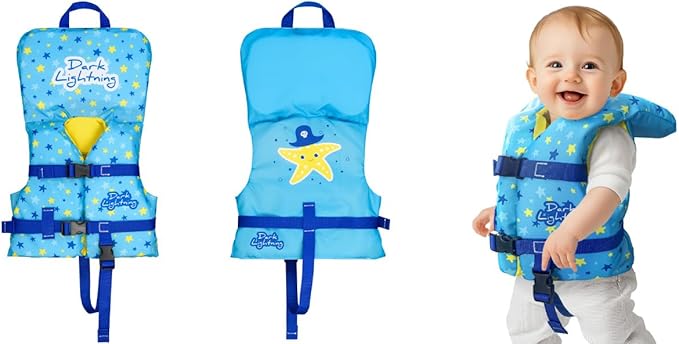 Dark Lightning USCG Approved Infant Life Jacket 0-30 lbs, Swim Vest for Baby/Toddlers 1-3 Year Old 20-30 lbs,Toddler Floaties for Pool Swimming,Boating,Beach,Puddle