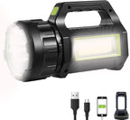 LED Searchlight LED Lantern, Solar Rechargeable Super Bright 10000LM Handheld LEDs Spotlight, Multifunctional Camping Lamp Work Lights, 7 Light Modes, IPX4 Waterproof, for Emergency