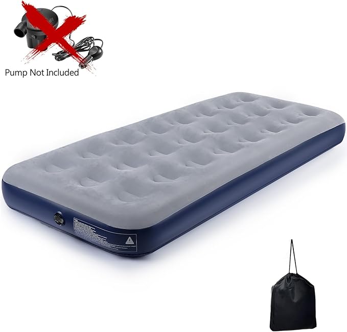 Camping Air Mattress Inflatable Air Bed Flocked Surface Travel Bed Sleeping Pad Air Bed for Outdoor Camping Tent Guest Travelling（Navy Blue,2 PCS）