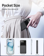 RONEGN Portable Charger with Built in Cable -20000mAh Fast Charging Power Bank USB C Slim 22.5W LED Display Battery Pack 5 Outputs & 3 Inputs for Travel Essentials iPhone Samsung Phones Black