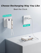 Portable Charger with Built-in Cables & Wall Plug, 10000mAh Power Bank, 4 Outputs 22.5W USB C Fast Charging, Slim Travel Battery Pack with LED Display for iPhone 17/16/15/14, White