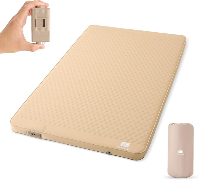 Self Inflating Sleeping Pad with Electric Pump, 4" Ultra-Thick Memory Foam Double Sleeping Mats, Easy Inflate& Deflate, 9.5 R-Value Insulated Camping Mattress Pad for Camping, Travel