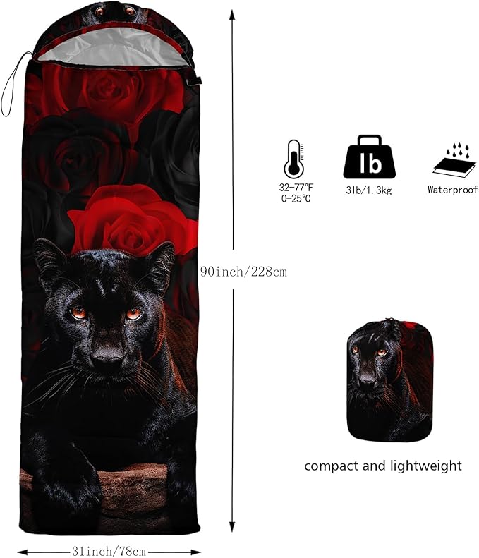 Sleeping Bags for Adults and Kids，3D Printing Camping Sleeping Bag for Girls Boys Lightweight Waterproof Cold/Warm 3-Season，Outdoor Travel with Compression Bags