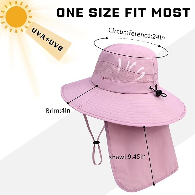Sun Hats for Men Women, UPF50+ Protection Safari Hat,Wide Brim Fishing Hat with Neck Flap,Bucket Hats for Beach Hiking
