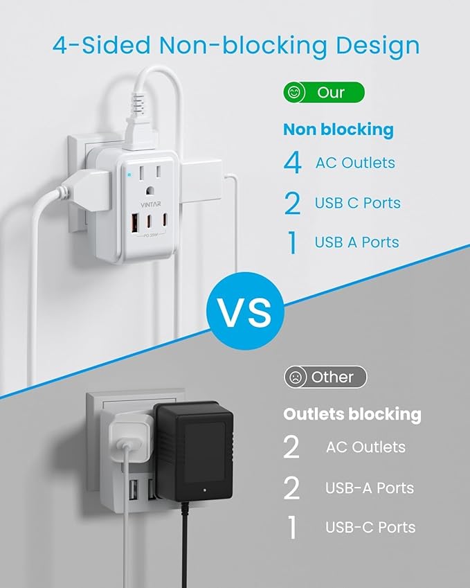1 Pack UK Adapters for Travel, VINTAR PD 35W Foldable US to UK Plug Adapter with 4 AC Outlets & 3 USB Ports (2 USB-C), Type G Power Adaptor for Ireland England Scotland London Dubai Singapore