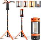 Rechargeable Camping Light with Stand 73" Magnet Work Light Cordless, with 3 Page Head, 2500LM 12000MAH, Hooks & Carrying Bag, Job Site Workshop Outside Orange