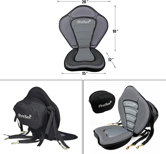 Universal Deluxe Kayak Seat Cushion with Storage Bag for Kayak,Padded Boat,SUP,Canoe,Fishing Boat,Seats with 4 Adjustable Straps
