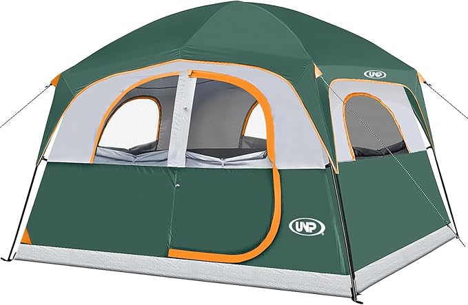 UNP Tents 6 Person Waterproof Windproof Easy Setup,Double Layer Family Camping Tent with 1 Mesh Door & 5 Large Mesh Windows -10'X9'X78in(H)
