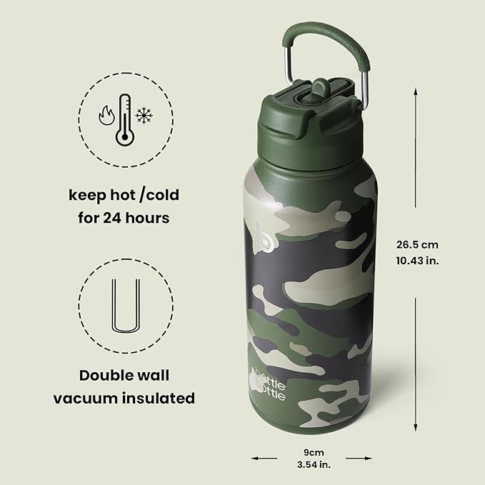 BOTTLE BOTTLE 32oz Insulated Water Bottle Stainless Steel Sport Water Bottle with Straw Dual-use Lid Design for Gym with Pill Box