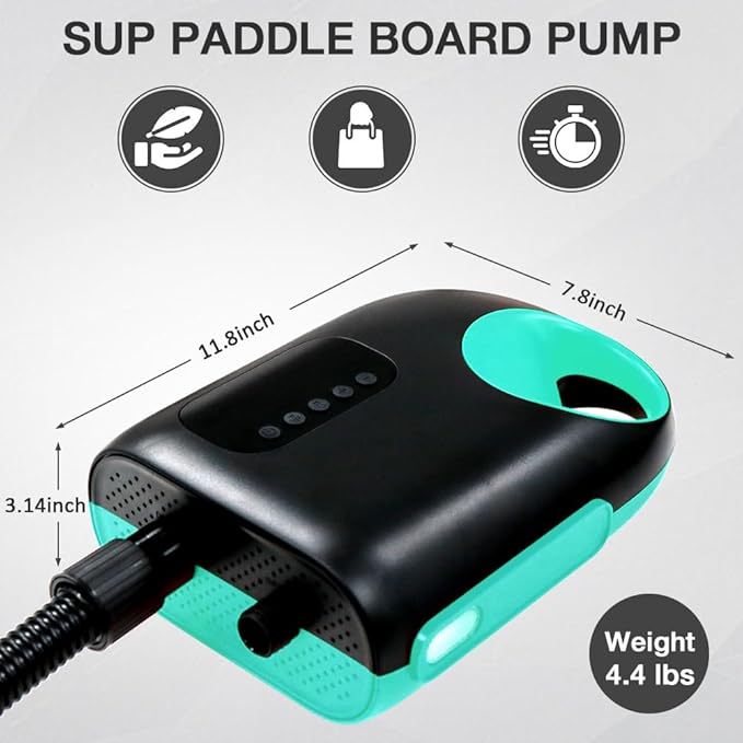 20PSI Paddle Board Pump-Portable Electric SUP Air Pump, Dual Stage Inflation & Deflation SUP Pump, 110W Paddleboard Pump with Auto-Off Function & 12V DC Car Connector for Paddle Board, Kayaks