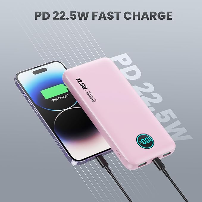 Portable Charger 10800mah,Ultra Slim 22.5W LCD Display Power Bank,Dual QC 4.0 PD USB C Fast Charging Battery Pack,3 Outputs Portable Phone Charger Compatible with iPhone Samsung Android Phone etc