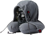 GRAND TRUNK Hooded Travel Pillow - Memory Foam Neck Support with Light-Blocking Hood & Carry Bag for Airplane & Car Travel (Slate Grey)