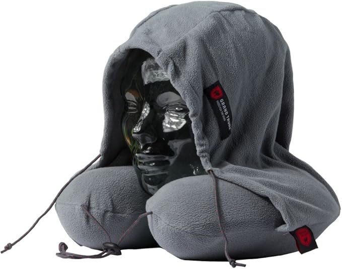 GRAND TRUNK Hooded Travel Pillow - Memory Foam Neck Support with Light-Blocking Hood & Carry Bag for Airplane & Car Travel (Slate Grey)