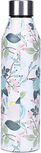 Peach Floral 17 Ounce Stainless Steel Screw Top Lid Double Wall Insulated Canteen Bottle