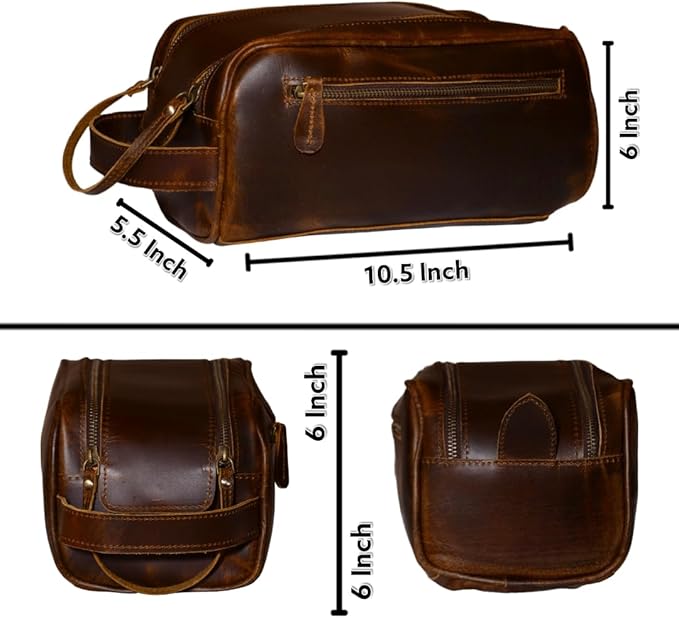 Leather Toiletry Bag Travel Pouch Unisex Kit With Shaving kit Accessories 3 Leather items :Shaving Brush Case,Razor Protective Travel Case (Combo of 4 Items)