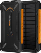 ToughTested 16,000 mAh Fast Charging Solar Power Bank, Portable Solar Charger External Battery Bank with Wireless Charging | IP65 Waterproof, Dustproof, Shockproof for Camping, Travel & Emergency Use