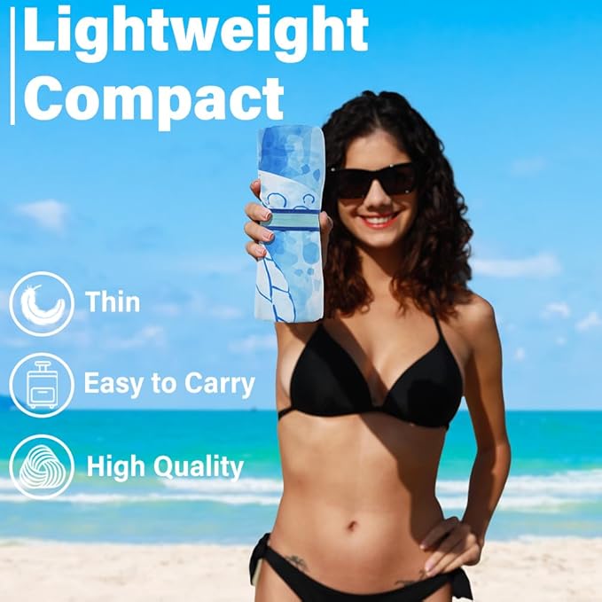 2 Pack Lightweight Thin Microfiber Beach Towel Sand Free Quick Dry Absorbent Compact Soft Pool Swim Travel Towels Extra Large Oversized Beach Accessories Packable Essentials Stuff Gifts for Adult