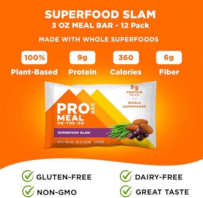 PROBAR - MEAL Bar, Superfood Slam, Non-GMO, Gluten-Free, Healthy, Plant-Based, Whole-Food Ingredients, Natural Energy (12 Count)