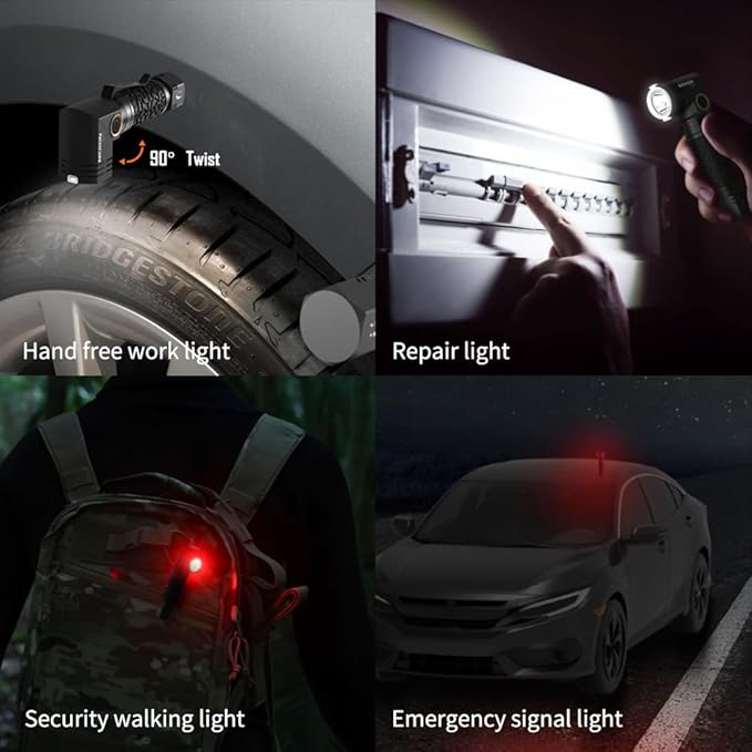 NICRON L71 Tactical Flashlights High Lumens Type-C Rechargeable Magnetic Flashlight 90 Degree Working Light, IP65 Waterproof 1800 Lumens LED 8 Modes Flashlights for Outdoor Camping Emergency