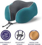 napfun Neck Pillow for Traveling, Upgraded Travel Neck Pillow for Airplane 100% Pure Memory Foam Travel Pillow for Flight Headrest Sleep, Portable Plane Accessories, Teal Set, Medium (120-200LB)