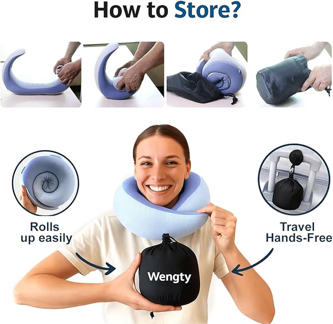 Travel Pillows for Airplanes,Memory Foam Neck Pillow for Traveling,Smooth & Cooling Fabric Plane Pillow for Long Flight,Ideal for Travels,Airplanes,Offices,Cars,Trains