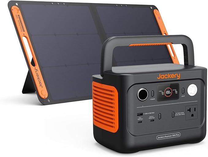 Jackery Solar Generator 300 Plus Portable Power Station with 1X SolarSaga 100W Solar Panel, 288Wh Backup LiFePO4 Battery, 300W AC Outlet for RV, Outdoors, Camping, Traveling, and Emergencies