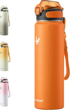 Enerbone 32 oz Insulated Water Bottle, Stainless Steel Bottle with Carrying Strap, Double-Wall Vacuum Insulation Design, Leakproof Sports Bottle with Straw, Keep Drinks Cold or Hot for Hours