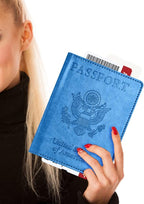 Eoehro Unisex-Adult Passport and Vaccine Card Holder Combo, Sky Blue, Faux Leather, RFID Protected