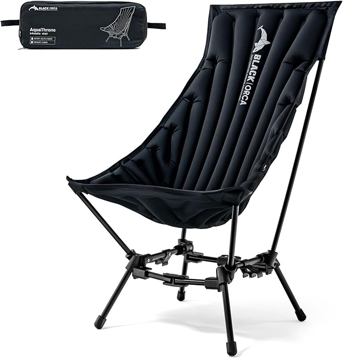 High Back Camping Chairs Inflatable Portable Camping Chair Lightweight Compact Folding Chairs with Carry Bag for Outdoor Backpacking Hiking Beach Lawn Fishing (Black)