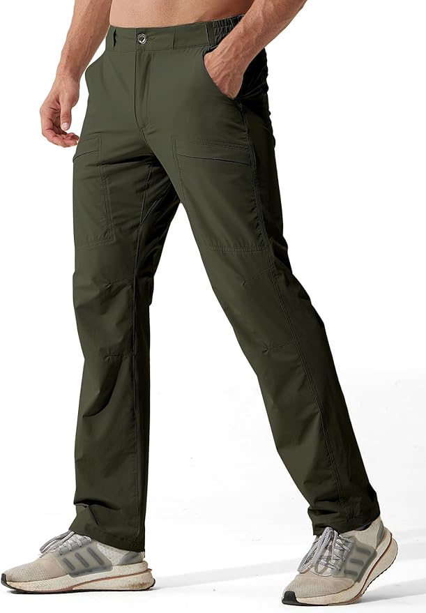 FREE SOLDIER Men's Outdoor Cargo Hiking Pants with Belt Lightweight Waterproof Quick Dry Tactical Pants Nylon Spandex