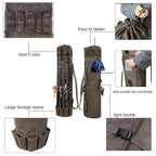 Allnice Durable Canvas Fishing Rod & Reel Organizer Bag Travel Carry Case Bag- Holds 5 Poles & Tackle