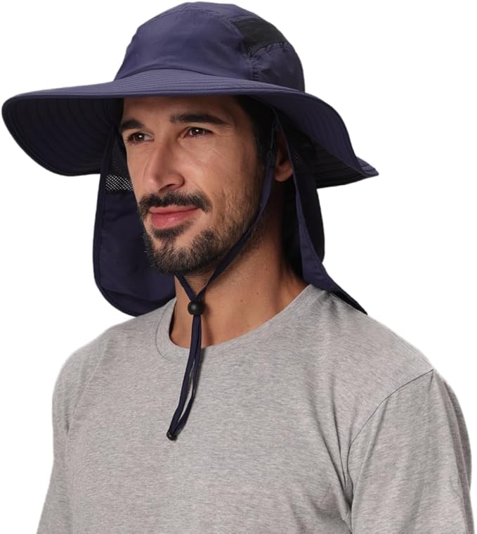 Home Prefer UPF 50+ Mens Wide Brim Fishing Hat with Neck Flap Sun Hat for Men Women Sun Protection Cap