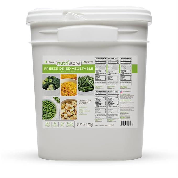 Nutristore Emergency Buckets | Premium Freeze-Dried Vegetables | 25-Year Shelf Life | Made in USA | Emergency Survival Food Supply | 60 Large Servings (Vegetable - Single Bucket)