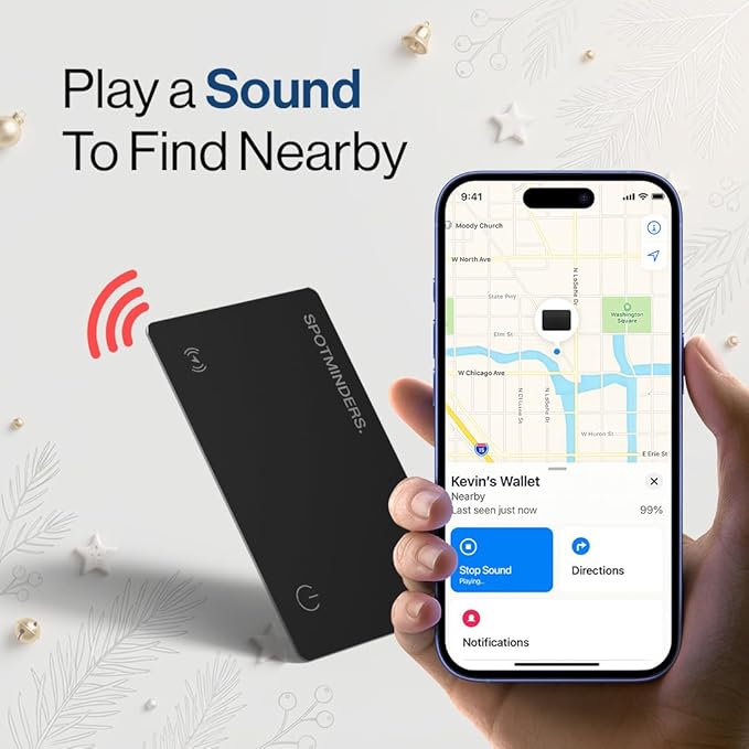 SPOTMINDERS Apple MFi Certified Wallet Tracker Works With Apple Find My Tracking Card for Wallet Card Rechargeable IP68 Waterproof 0.07in Slim iPhone Item Finder for Luggage Tags Purse Gifts for Women