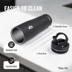 Coolflask Water Bottle 40 oz Fits Car Cup Holder, Slim Tumbler Stainless Steel with Straw & Handle, Vacuum Flask Leakproof Wide Mouth for Travel Sports Gym, Black