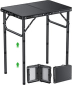 GARLLEN 2ft Folding Camping Table, 3 Adjustable Height Lightweight Folded Picnic Table, Portable Aluminum Grill Table for Camping, BBQ, Outdoor, 22.8" L x 15.7" W, Black