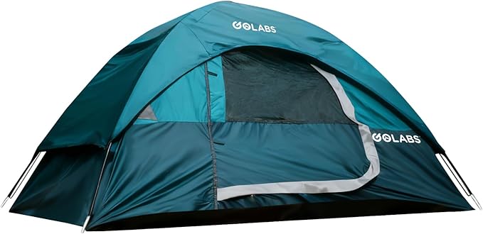Golabs CT1 2 Person Camping Tent, Easy Set Up in 3 Mins, PU1500mm Waterproof w/Mesh Top & Door with Ventilation, Lightweight 4.4lbs Portable Family Tent with Carry Bag &Interior Storage Pockets &Hook
