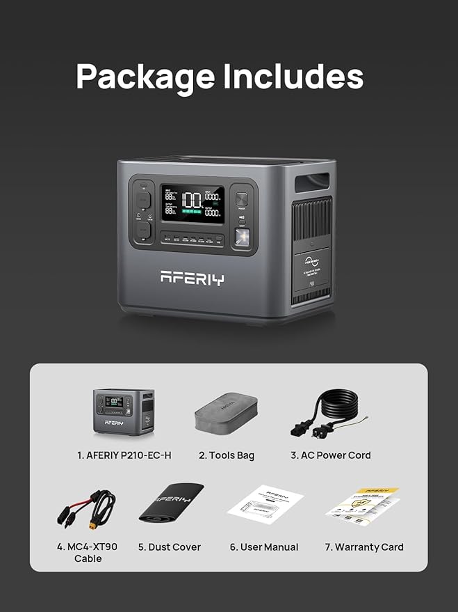 AFERIY P210 Portable Power Station 2400W,2048Wh LiFePO4 Battery Generator with 1100W AC Charging & 500W Solar Charging,for Home Backup,Power Outages, Camping【Pure Sine Wave AC Input & Output Only】